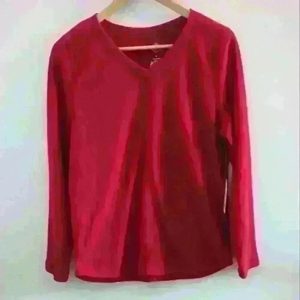 ST. JOHN'S BAY | Women's Rumba Red Full Fleece Classic V-Neck Sweater